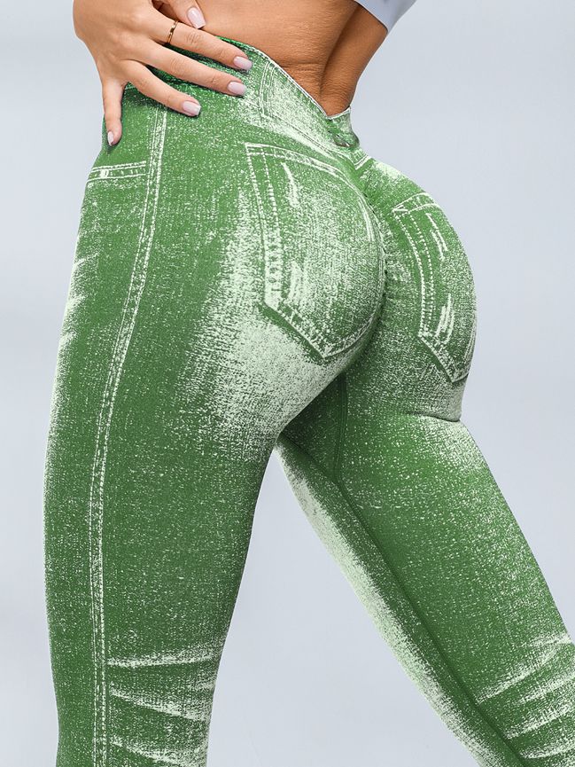 Deep V Back Denim Scrunch Bum Leggings