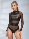 Mesh PU Faux Leather Bodysuits