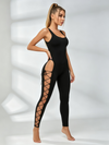 Adjustable-Strap Lace-Up Cutout Compression Jumpsuit