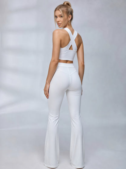 Crisscross Halter Crop Top & Flare Leggings Set