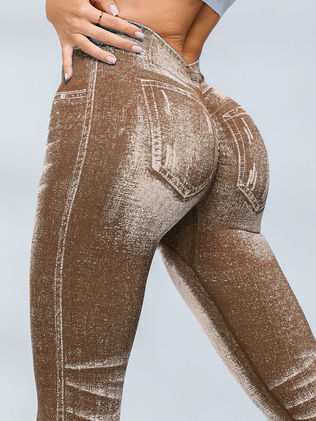 Deep V Back Denim Scrunch Bum Leggings
