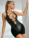Sexy Faux Leather Cross Jumpsuit