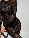 🖤ZASUWA Female Sexy Tiger Print Sheer Mesh Slim-Fit Jumpsuits