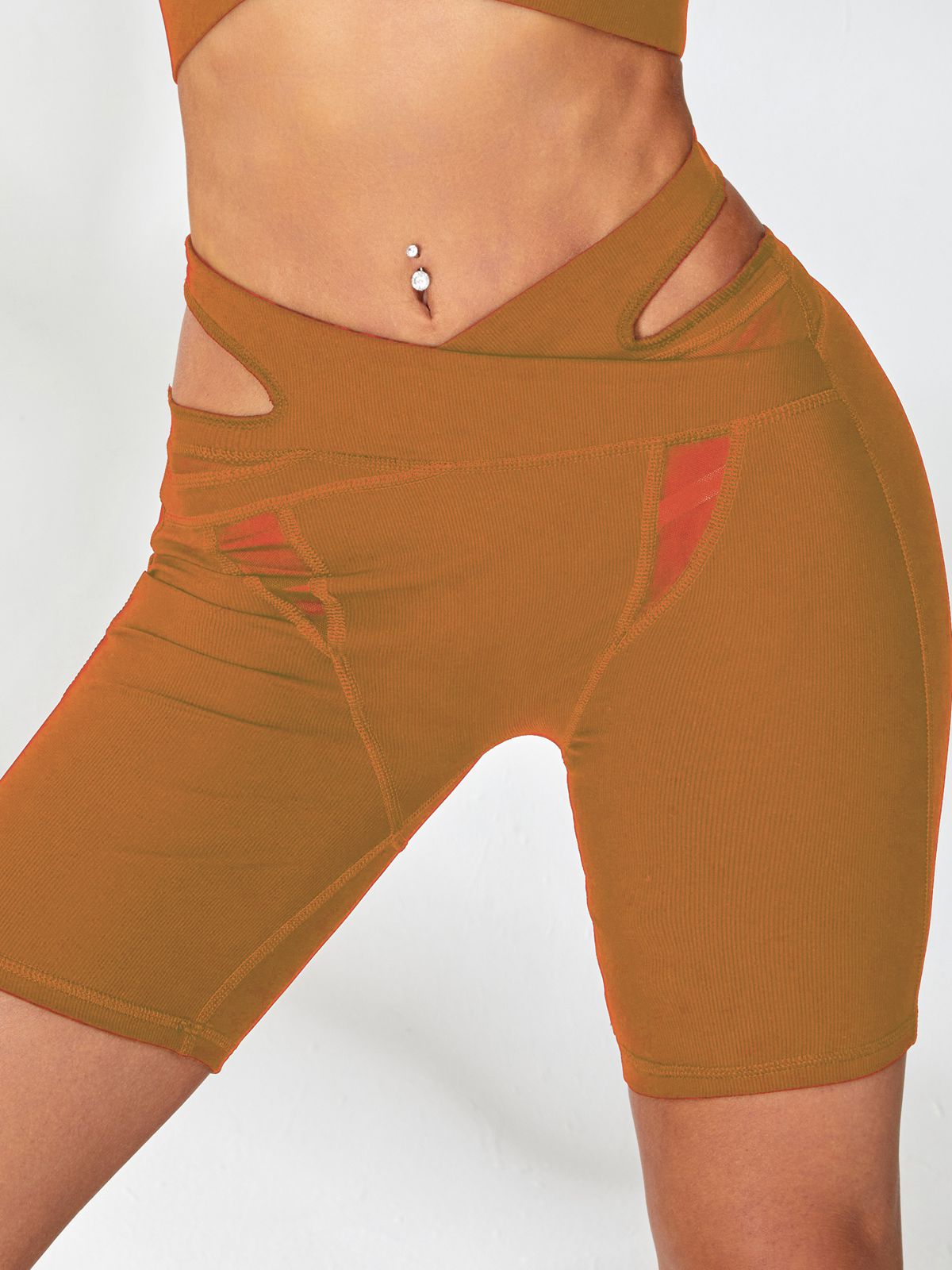 Ribbed Cutout Mesh Spandex Gym Booty Shorts
