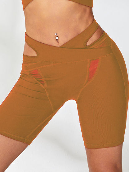 Ribbed Cutout Mesh Spandex Gym Booty Shorts