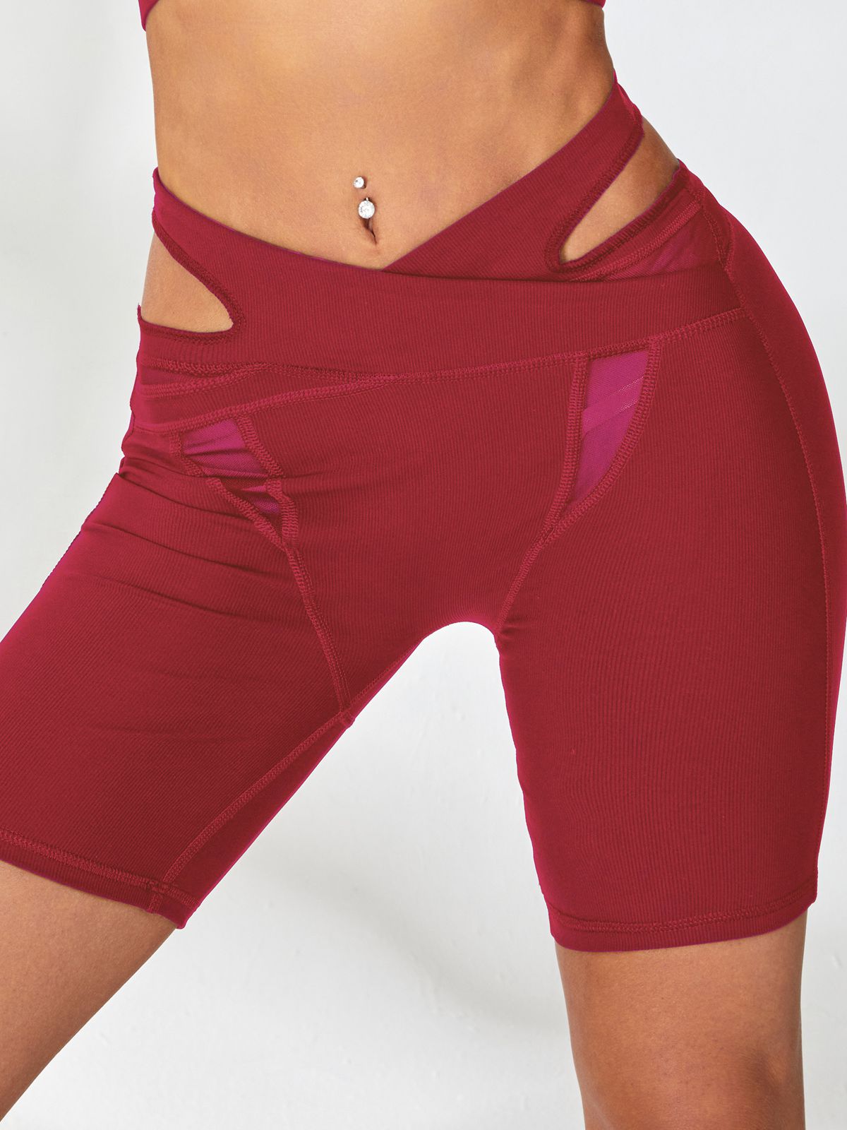 Ribbed Cutout Mesh Spandex Gym Booty Shorts