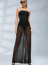 🖤ZASUWA Female Sexy Sheer Mesh Backless Flare Jumpsuit