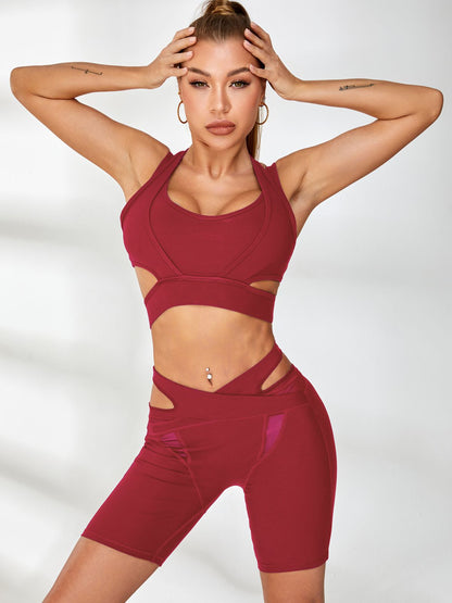 Ribbed Cutout Mesh Spandex Gym Booty Shorts