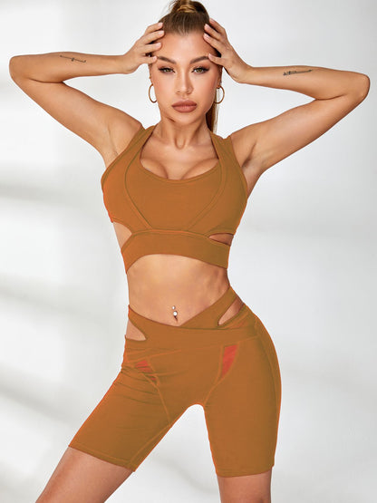 Ribbed Cutout Mesh Spandex Gym Booty Shorts
