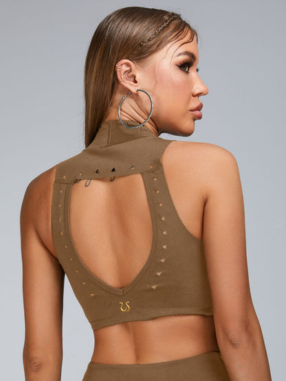 Cutout V Shape Waist Backless Skirt Suit
