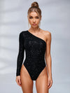 Sexy One-Shoulder Tight Rhinestone Sequin Bodysuit