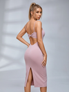 V Meatal Cutout Backless Split Dress