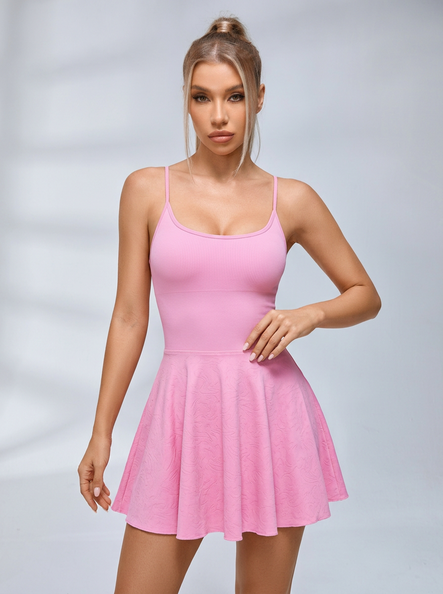 Lace-Up Back Ribbed Tennis Dress