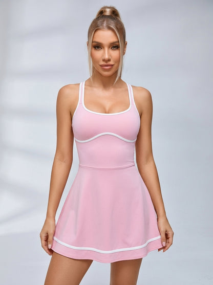 Contrast Trim Crisscross Back Tennis Dress