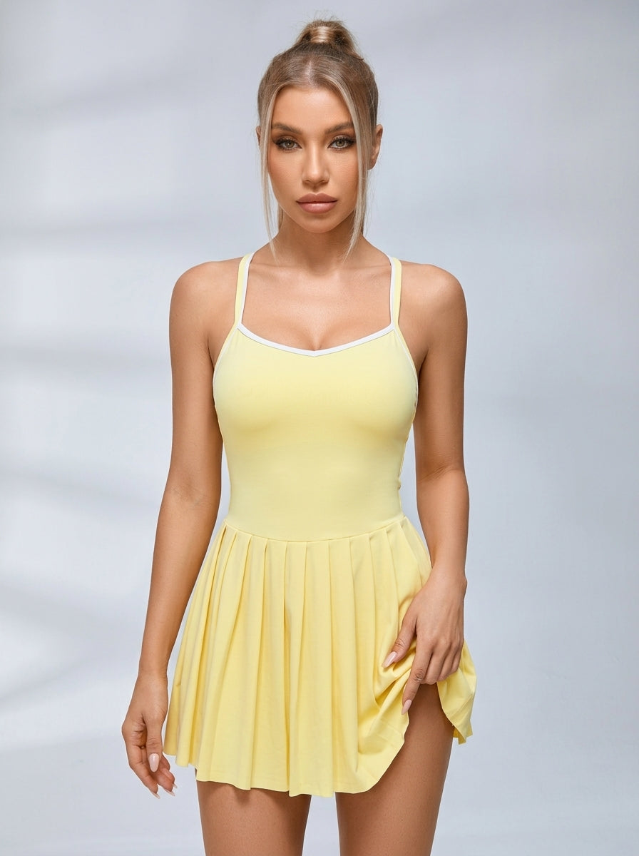 Sweetheart Neck Contrast Piping Tennis Dress