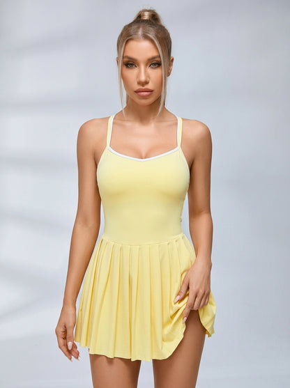 Sweetheart Neck Contrast Piping Tennis Dress