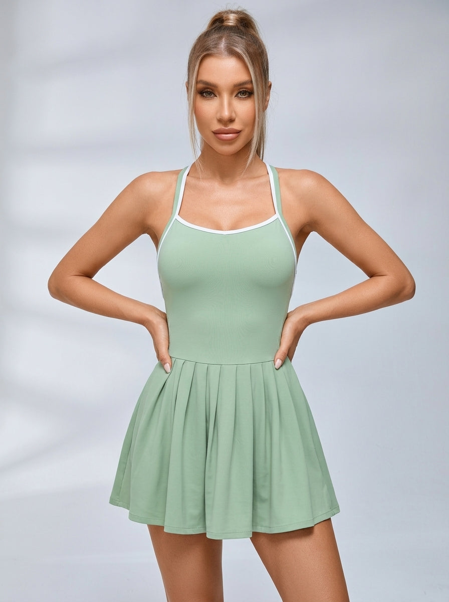 Sweetheart Neck Contrast Piping Tennis Dress