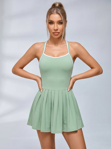 Sweetheart Neck Contrast Piping Tennis Dress