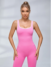 Contrast Color Backless Ribbed Jumpsuit