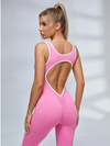Contrast Color Backless Ribbed Jumpsuit