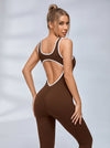 Contrast Color Backless Ribbed Jumpsuit