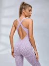 Sexy Leopard Print Hollow Out Cross Back Deep V Back Jumpsuit