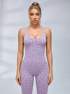 Sexy Leopard Print Hollow Out Cross Back Deep V Back Jumpsuit