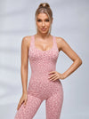 Sexy Leopard Print Hollow Out Cross Back Deep V Back Jumpsuit