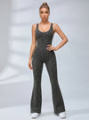 Sexy Leopard Print Hollow Out Cross Back Deep V Back Jumpsuit