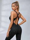 Sexy Jumpsuit mit Leopardenmuster, überkreuztem und tiefem V-Rücken