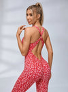 Sexy Jumpsuit mit Leopardenmuster, überkreuztem und tiefem V-Rücken