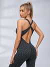 Sexy Jumpsuit mit Leopardenmuster, überkreuztem und tiefem V-Rücken