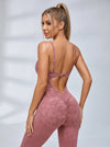 Sexy Denim Tie-dye Ribbed Deep V Back Scrunch Bum Jumpsuit