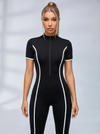 Contrast Color Stripes Zipper Jumpsuit