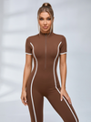 Contrast Color Stripes Zipper Jumpsuit