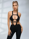 Sexy Contrast Color Stripe Hollow Out Jumpsuit