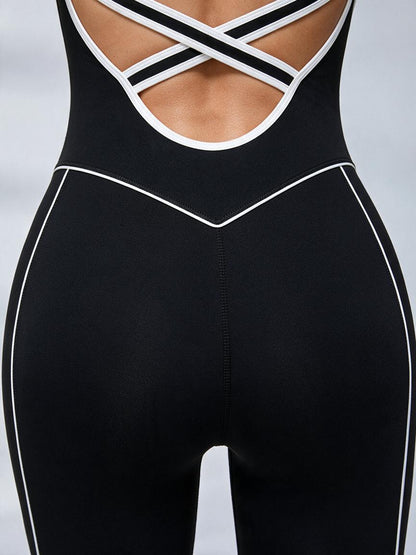 Trim Crisscross Back Black Jumpsuit
