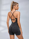 Imitation Denim Frosted Nude Sensation Cross Back Hollow Out Romper
