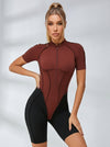 Contrast Color Backless Stitch Zipper Short Romper