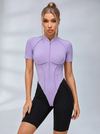 Contrast Color Backless Stitch Zipper Short Romper