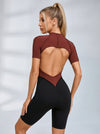 Contrast Color Backless Stitch Zipper Short Romper