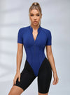 Contrast Color Backless Stitch Zipper Short Romper