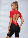 Contrast Color Backless Stitch Zipper Short Romper