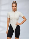 Contrast Color Backless Stitch Zipper Short Romper