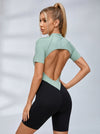 Contrast Color Backless Stitch Zipper Short Romper