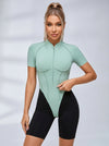 Contrast Color Backless Stitch Zipper Short Romper