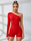 One-Shoulder Lace-Up Unitard Romper
