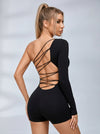 One-Shoulder Lace-Up Unitard Romper