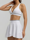 Sleek White Contrast Stripe Sports Bra & Flared Wrap Skort Active Set