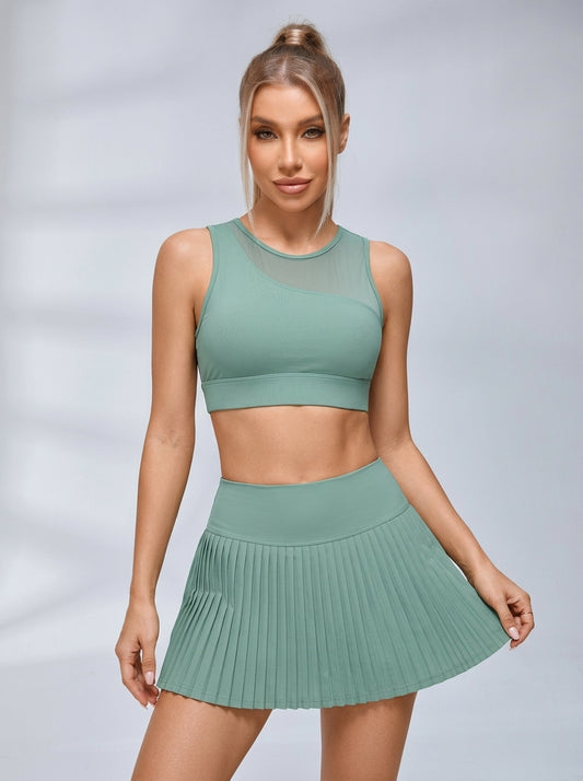 Mesh Pleated 2 In 1 Tennis Skirts Suit